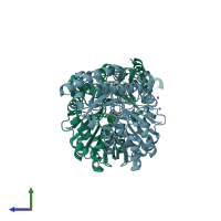 PDB entry 2dr1 coloured by chain, side view.