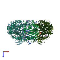 PDB entry 2dr3 coloured by chain, top view.