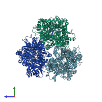 PDB entry 2dr6 coloured by chain, side view.