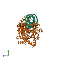 PDB entry 2dra coloured by chain, side view.