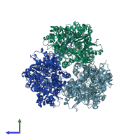 PDB entry 2drd coloured by chain, side view.