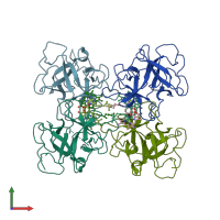 PDB entry 2dre coloured by chain, front view.