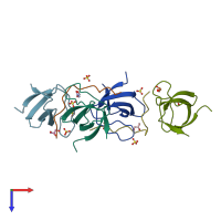 PDB entry 2drm coloured by chain, top view.