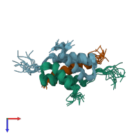 PDB entry 2drn coloured by chain, ensemble of 13 models, top view.