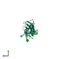 PDB entry 2dru coloured by chain, side view.