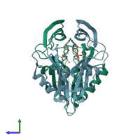 PDB entry 2dsd coloured by chain, side view.