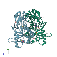 PDB entry 2dsg coloured by chain, side view.