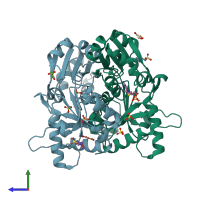 PDB entry 2dsh coloured by chain, side view.