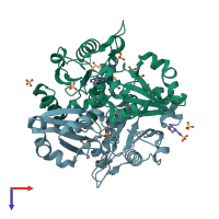 PDB entry 2dsh coloured by chain, top view.