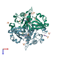 PDB entry 2dsi coloured by chain, top view.