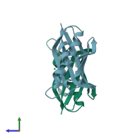 PDB entry 2dsl coloured by chain, side view.