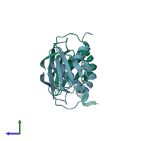 PDB entry 2dst coloured by chain, side view.