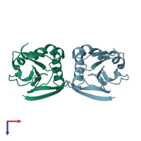 PDB entry 2dst coloured by chain, top view.