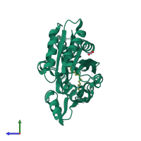 PDB entry 2dt8 coloured by chain, side view.