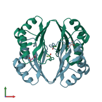 PDB entry 2dt9 coloured by chain, front view.