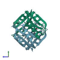 PDB entry 2dt9 coloured by chain, side view.