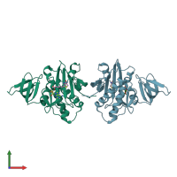 PDB entry 2dth coloured by chain, front view.