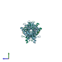 PDB entry 2dth coloured by chain, side view.