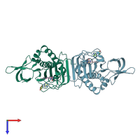 PDB entry 2dth coloured by chain, top view.