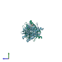 PDB entry 2dti coloured by chain, side view.