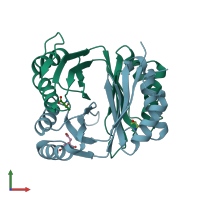 PDB entry 2dtj coloured by chain, front view.