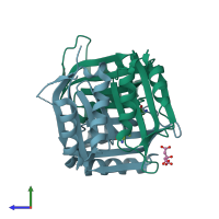 PDB entry 2dtj coloured by chain, side view.