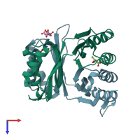 PDB entry 2dtj coloured by chain, top view.