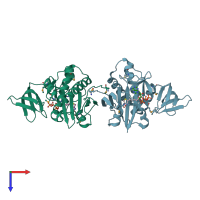 PDB entry 2dto coloured by chain, top view.