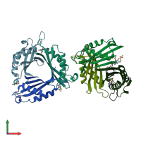 PDB entry 2dtt coloured by chain, front view.