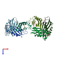 PDB entry 2dtt coloured by chain, top view.