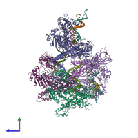 PDB entry 2dtu coloured by chain, side view.