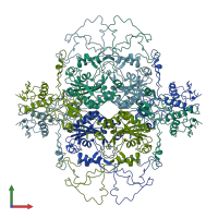 PDB entry 2du7 coloured by chain, front view.