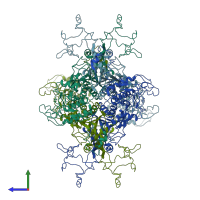 PDB entry 2du7 coloured by chain, side view.
