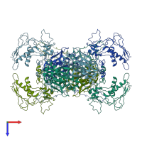 PDB entry 2du7 coloured by chain, top view.