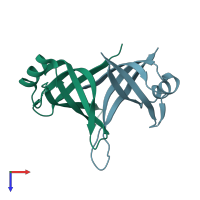 PDB entry 2dud coloured by chain, top view.