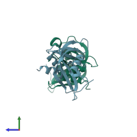 PDB entry 2duk coloured by chain, side view.