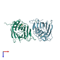 PDB entry 2dup coloured by chain, top view.