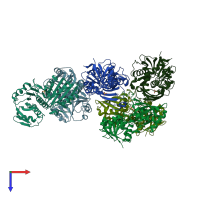 PDB entry 2duu coloured by chain, top view.