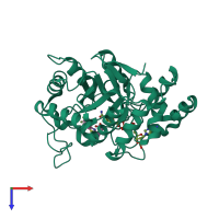 PDB entry 2duz coloured by chain, top view.