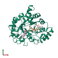 PDB entry 2dv0 coloured by chain, front view.