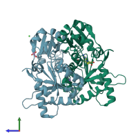 PDB entry 2dv3 coloured by chain, side view.