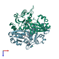 PDB entry 2dv3 coloured by chain, top view.