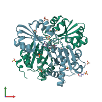 PDB entry 2dv5 coloured by chain, front view.