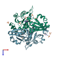 PDB entry 2dv5 coloured by chain, top view.