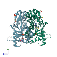 PDB entry 2dv7 coloured by chain, side view.