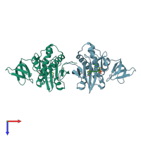 PDB entry 2dve coloured by chain, top view.