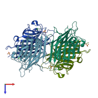 PDB entry 2dvf coloured by chain, top view.