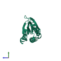 PDB entry 2dvk coloured by chain, side view.