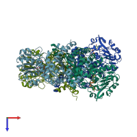 PDB entry 2dvm coloured by chain, top view.