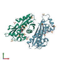 PDB entry 2dvn coloured by chain, front view.